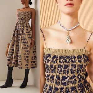 NWT Ulla Johnson Akshara Tie-dye Print Midi Dress in Sepia 4